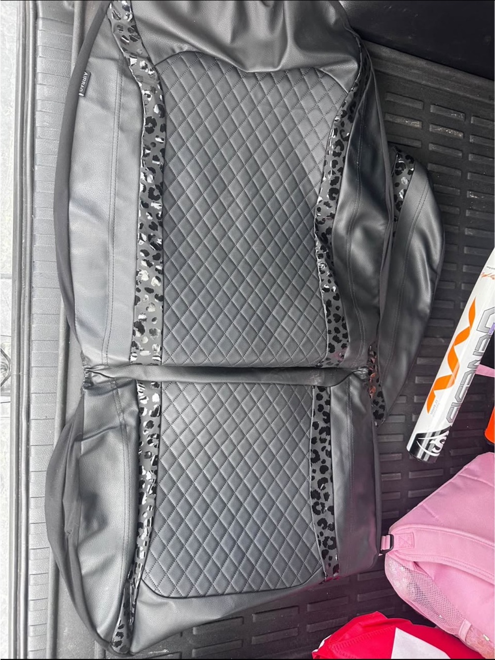 Quilted Black Faux-Leather seat covers with Leopard Trim